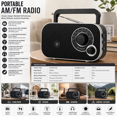 Portable radio mains or - am/fm,